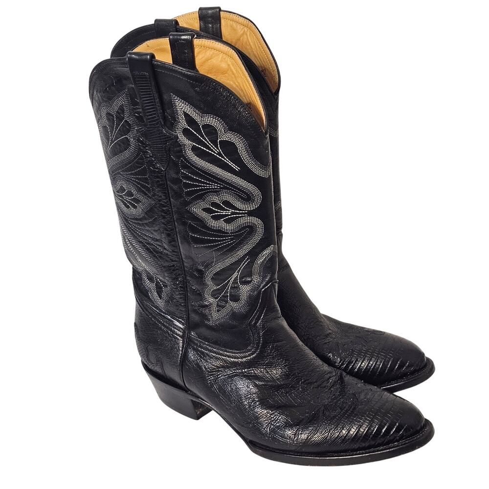 Ferrini Exotic Cowboy Boots Lizard Teju Skin Size 13 Black/White